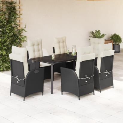 Set mobilier de grădină cu perne, 7 piese, negru, poliratan GartenMobel Dekor