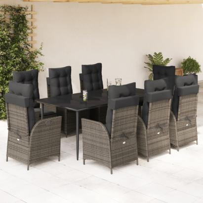 Set mobilier grădină cu perne, 9 piese, gri, poliratan GartenMobel Dekor