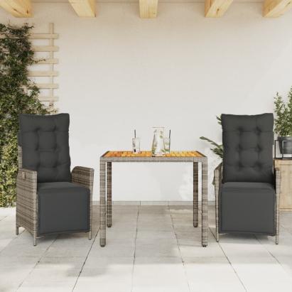 Set mobilier de grădină cu perne, 3 piese, gri, poliratan GartenMobel Dekor