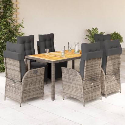 Set mobilier de grădină cu perne, 7 piese, gri, poliratan GartenMobel Dekor