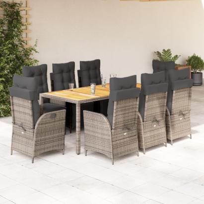 Set mobilier grădină cu perne, 9 piese, gri, poliratan GartenMobel Dekor