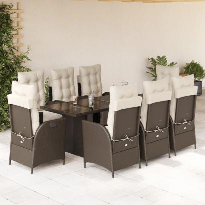 Set mobilier de grădină cu perne, 9 piese, maro, poliratan GartenMobel Dekor