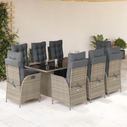Set mobilier grădină cu perne, 9 piese, gri, poliratan GartenMobel Dekor