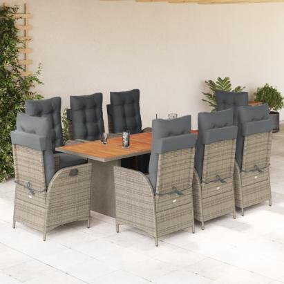 Set mobilier grădină cu perne, 9 piese, gri, poliratan GartenMobel Dekor