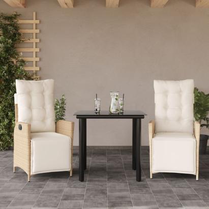 Set mobilier de grădină cu perne, 3 piese, bej, poliratan GartenMobel Dekor