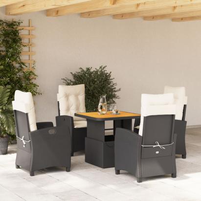 Set mobilier de grădină cu perne, 5 piese, negru, poliratan GartenMobel Dekor