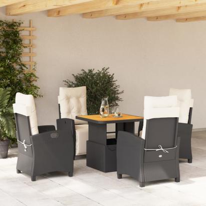 Set mobilier de grădină cu perne, 5 piese, negru, poliratan GartenMobel Dekor