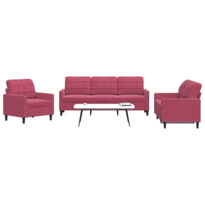 Set canapea cu perne, 3 piese, roșu vin, catifea GartenMobel Dekor