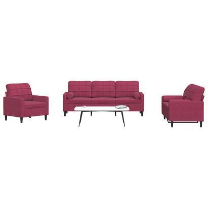 Set canapea cu perne/rulouri, 3 piese, roșu vin, catifea GartenMobel Dekor