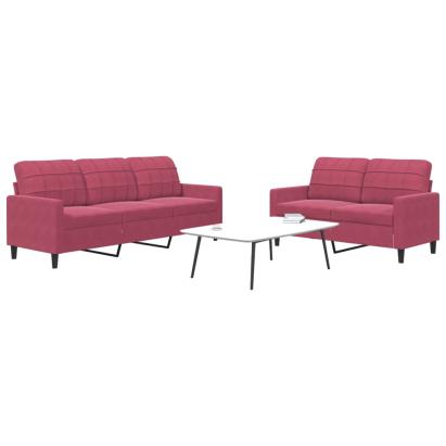 Set canapele cu perne, 2 piese, roșu vin, catifea GartenMobel Dekor