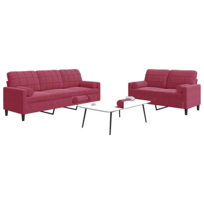 Set canapea cu perne/rulouri, 2 piese, roșu vin, catifea GartenMobel Dekor