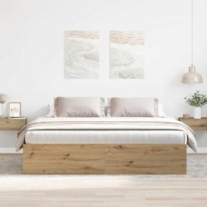 Cadru pat fără saltea Stejar Artisan 200x200cm Lemn prelucrat GartenMobel Dekor