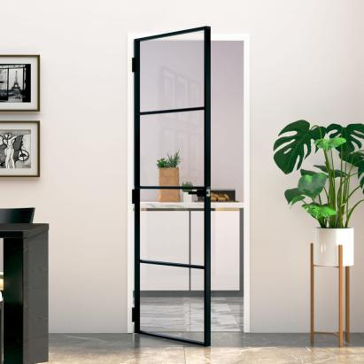 Ușă de interior negru 76x201,5 cm sticlă securiz./aluminiu slim GartenMobel Dekor