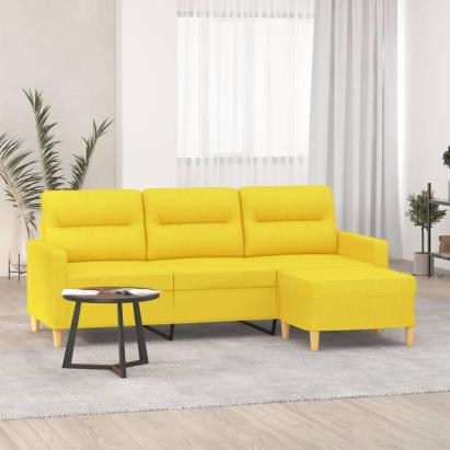 Canapea cu 3 locuri și taburet, galben deschis, 180 cm, textil GartenMobel Dekor