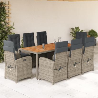 Set mobilier grădină cu perne, 9 piese, gri, poliratan GartenMobel Dekor