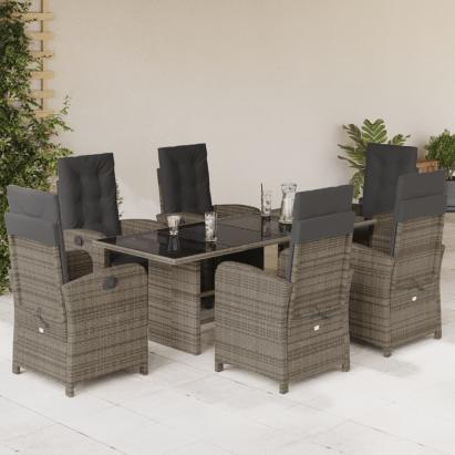 Set mobilier de grădină cu perne, 7 piese, gri, poliratan GartenMobel Dekor