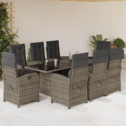 Set mobilier grădină cu perne, 9 piese, gri, poliratan GartenMobel Dekor