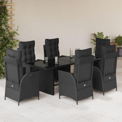 Set mobilier de grădină cu perne, 7 piese, negru, poliratan GartenMobel Dekor