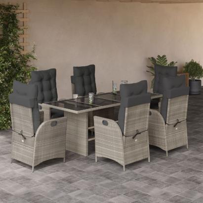 Set mobilier de grădină cu perne, 7 piese gri deschis poliratan GartenMobel Dekor