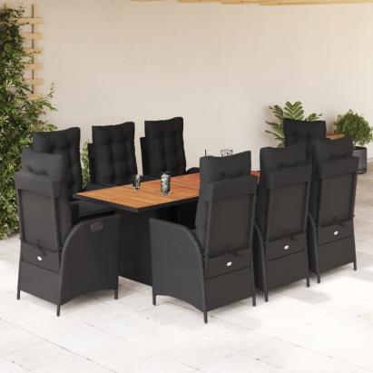 Set mobilier de grădină cu perne, 9 piese, negru, poliratan GartenMobel Dekor