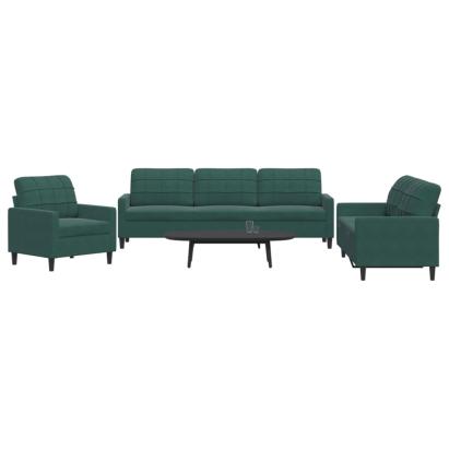 Set de canapele cu perne, 3 piese, verde închis, catifea GartenMobel Dekor