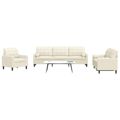 Set de canapele cu perne/rulouri, 3 piese, crem, catifea GartenMobel Dekor