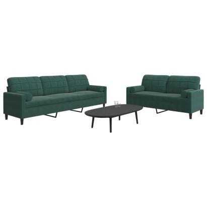 Set canapele cu perne/rulouri, 2 piese, verde închis, catifea GartenMobel Dekor