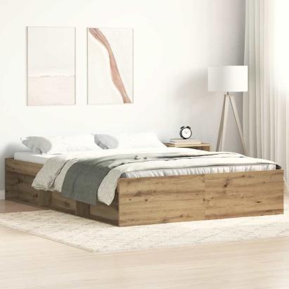 Cadru pat fără saltea Stejar Artisan 160x200cm Lemn prelucrat GartenMobel Dekor