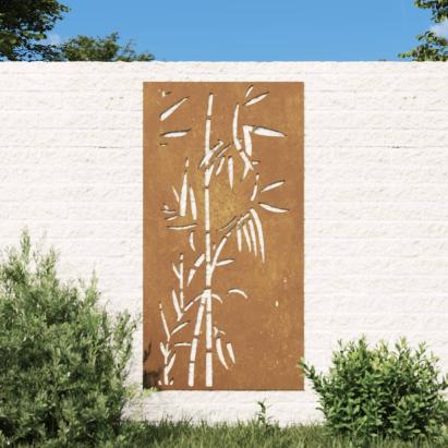 Decorație perete de grădină 105x55 cm design bambus oțel Corten GartenMobel Dekor