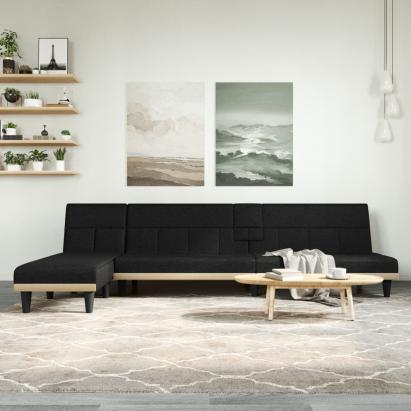 Canapea extensibilă în formă de L negru 255x140x70 cm textil GartenMobel Dekor