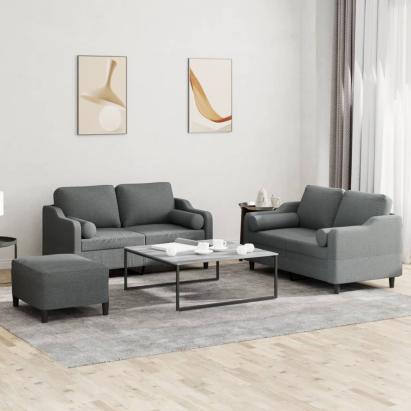 Set de canapele cu perne, 3 piese, gri închis, textil GartenMobel Dekor
