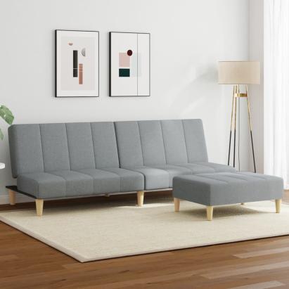 Canapea extensibilă cu taburet, 2 locuri, gri deschis, textil GartenMobel Dekor