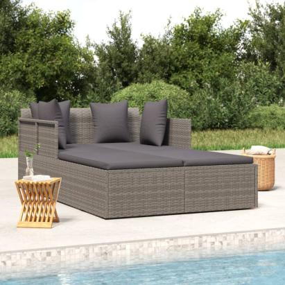 Șezlong cu perne, gri, 182x118x63 cm, poliratan GartenMobel Dekor