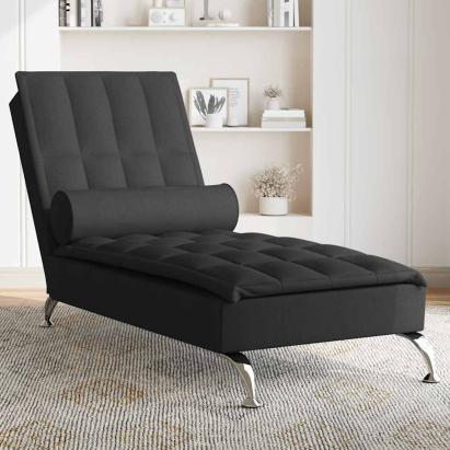Șezlong de masaj cu sprijin, negru, material textil GartenMobel Dekor