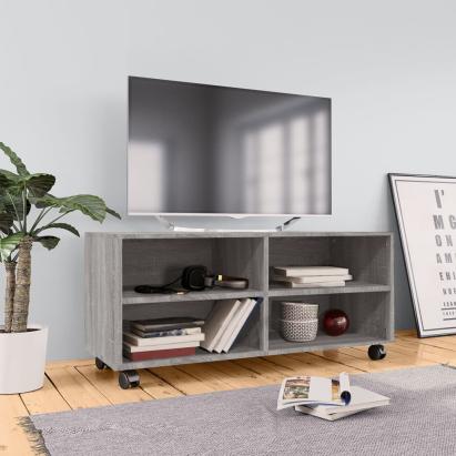 Comodă TV cu roți, gri sonoma, 90x35x35 cm, lemn prelucrat GartenMobel Dekor