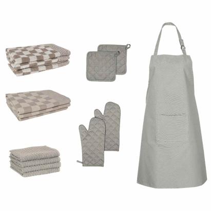 Set prosoape 15 piese mănuși cuptor/suporturi oale gri bumbac GartenMobel Dekor