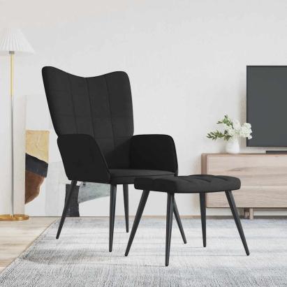 Scaun de relaxare cu taburet, negru, textil GartenMobel Dekor