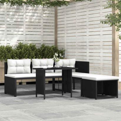 Set mobilier de grădină, 4 piese, negru, poliratan GartenMobel Dekor