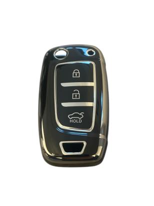 Husa Cheie Briceag Hyundai Tucson, Elantra, Accent, Solaris, Kona, Verna, I30, 2017+, 3 Butoane, Tpu, Negru cu contur Silver AutoProtect KeyCars