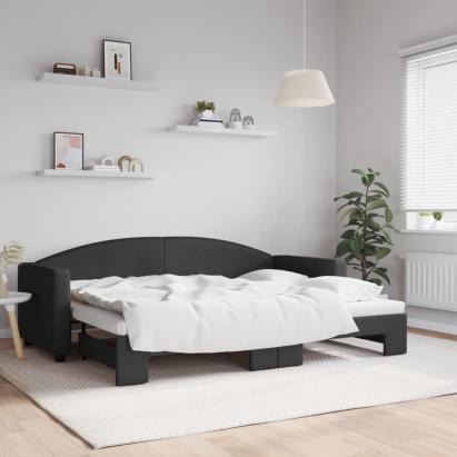 Pat de zi cu extensie, negru, 80x200 cm, textil GartenMobel Dekor