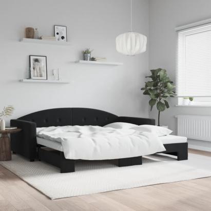 Pat de zi cu extensie, negru, 100x200 cm, catifea GartenMobel Dekor