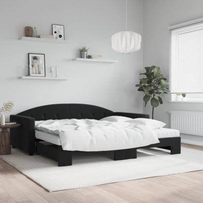 Pat de zi cu extensie și saltele, negru, 100x200 cm, catifea GartenMobel Dekor