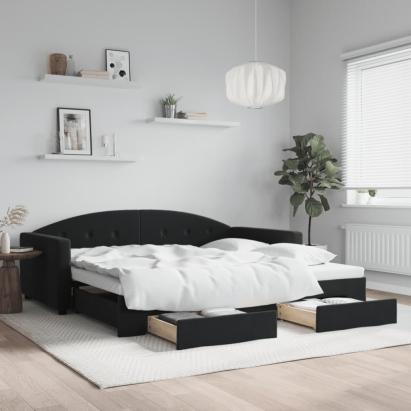 Pat de zi cu extensie și sertare, negru, 100x200 cm, catifea GartenMobel Dekor