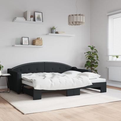 Pat de zi cu extensie, negru, 80x200 cm, textil GartenMobel Dekor