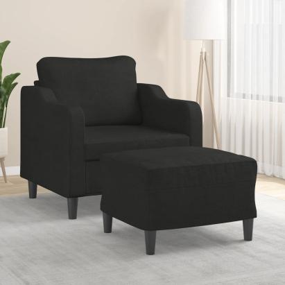 Fotoliu canapea cu taburet, negru, 60 cm, material textil GartenMobel Dekor