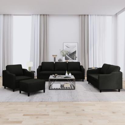 Set de canapele cu perne, 4 piese, negru, textil GartenMobel Dekor