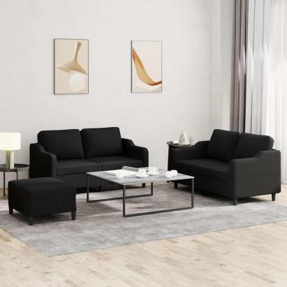Set de canapele cu perne, 3 piese, negru, textil GartenMobel Dekor