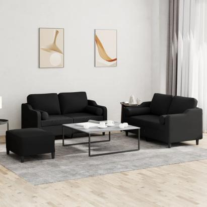 Set de canapele cu perne, 3 piese, negru, textil GartenMobel Dekor