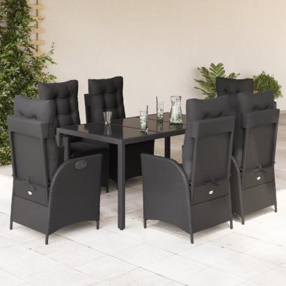 Set mobilier de grădină cu perne, 7 piese, negru, poliratan GartenMobel Dekor
