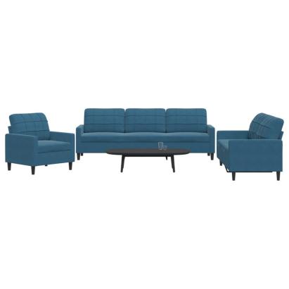 Set de canapele cu perne, 3 piese, albastru, catifea GartenMobel Dekor